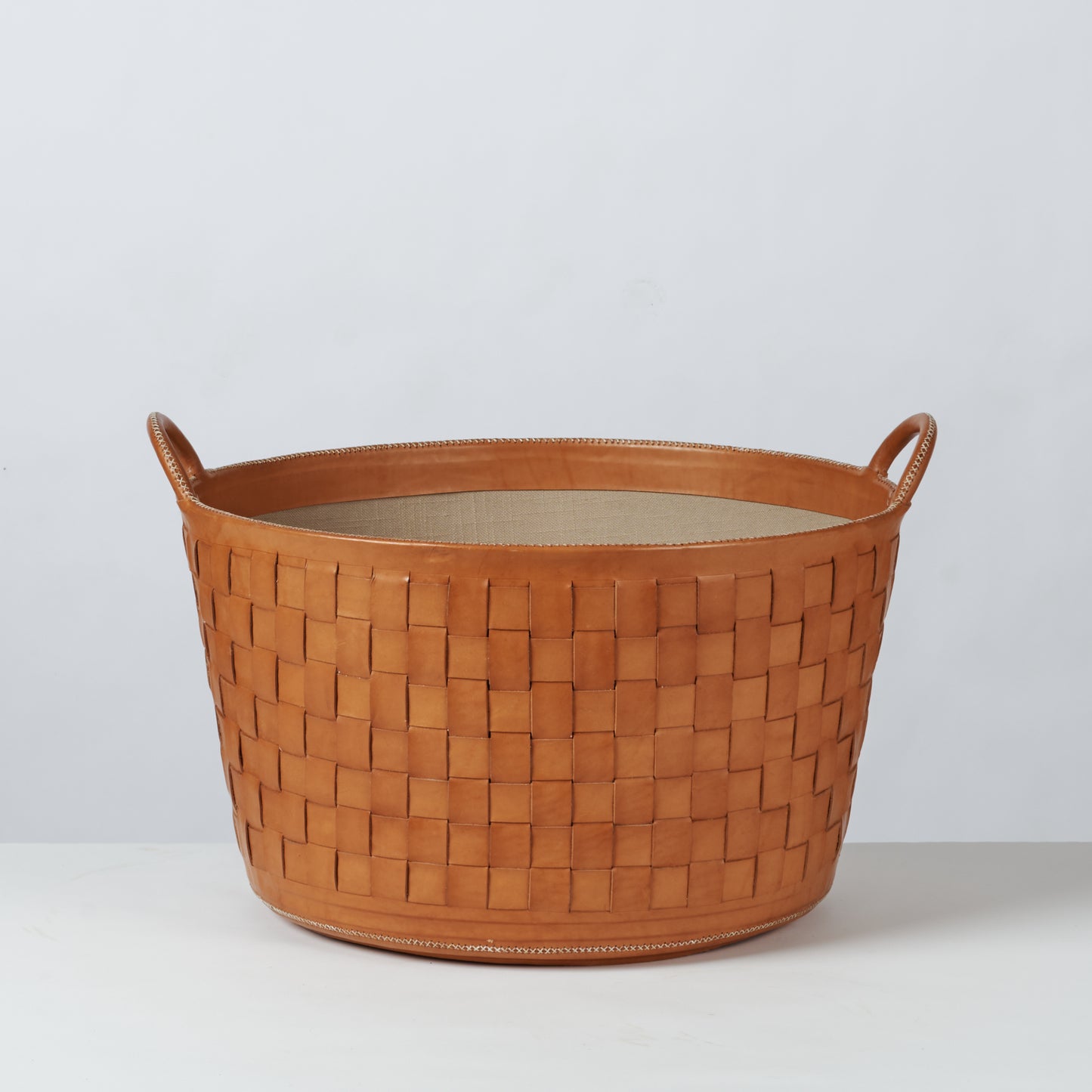 Large Braided Leather Bin