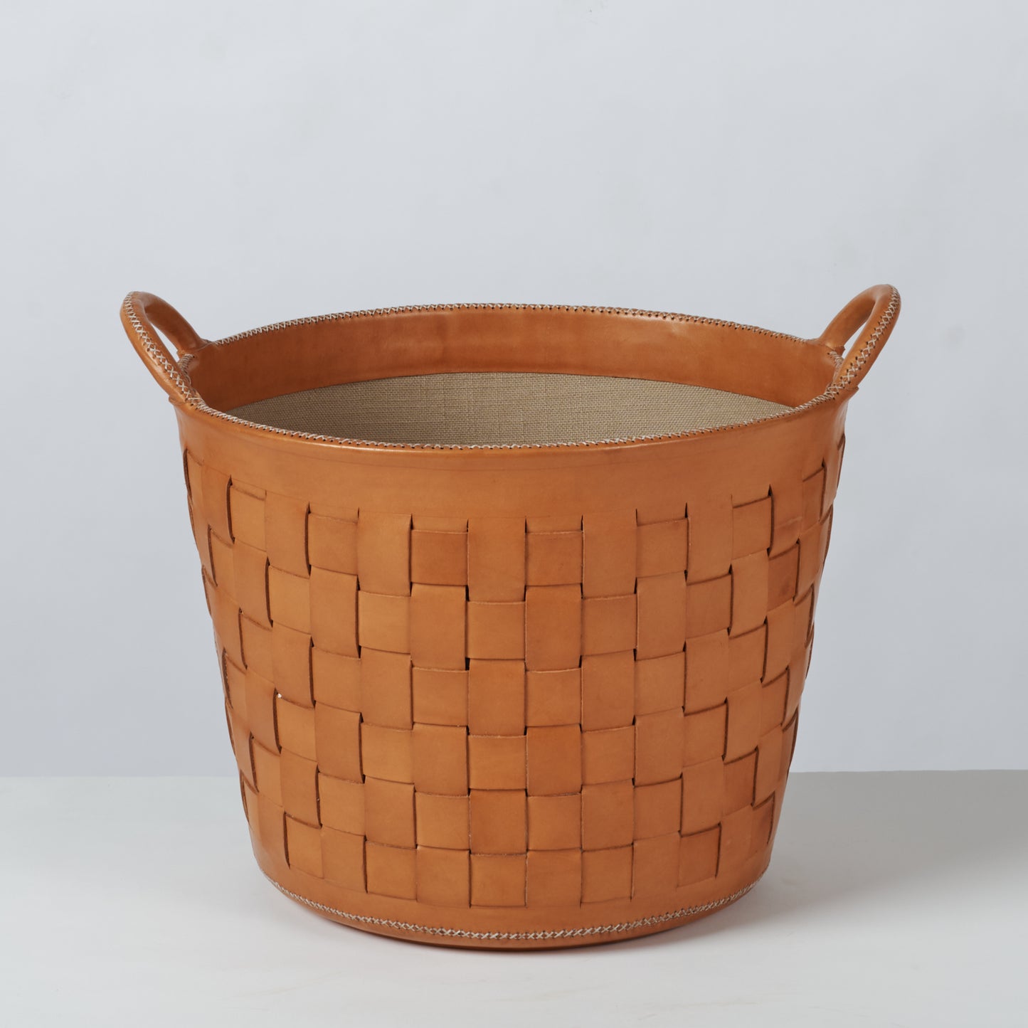 Small Braided Leather Bin