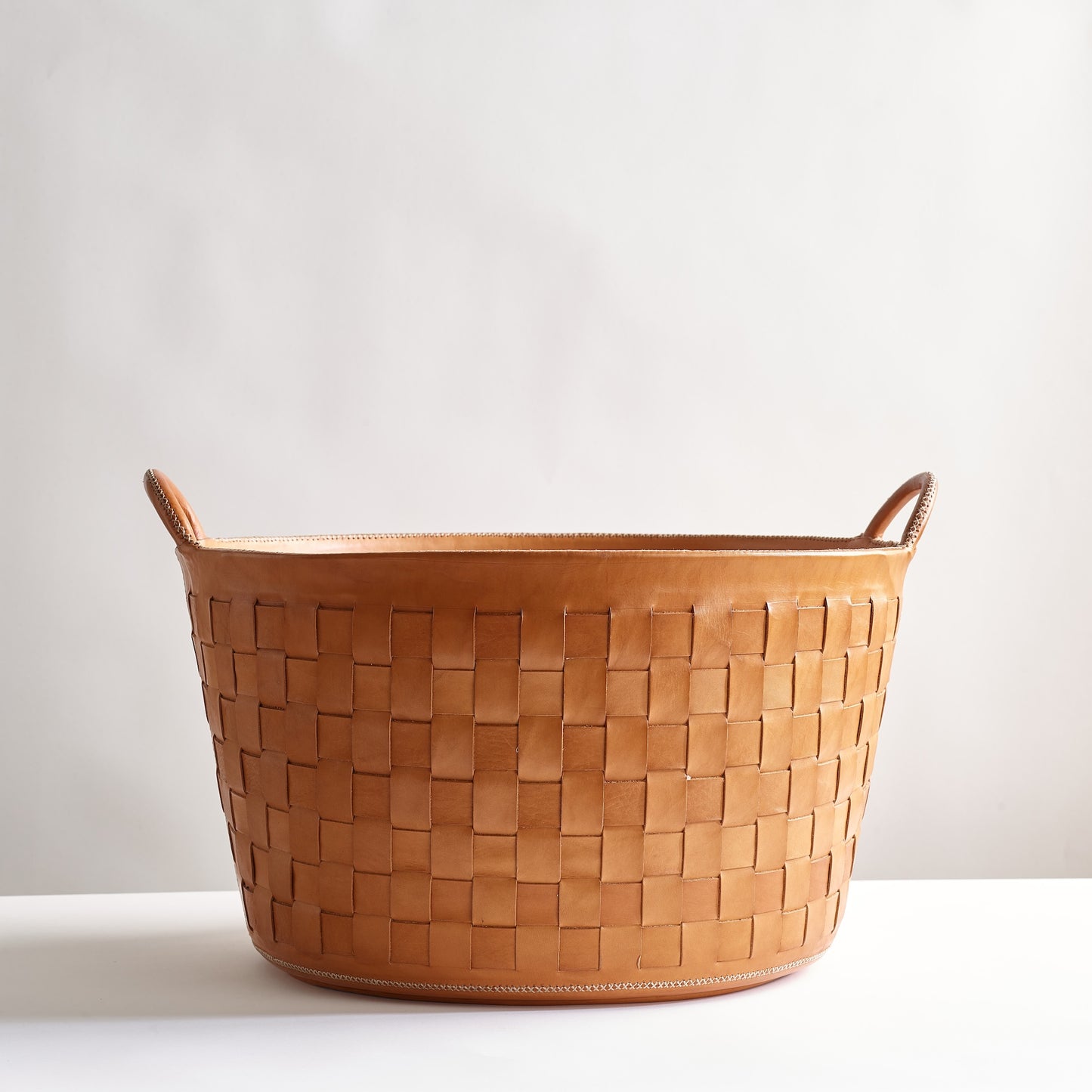 Large Braided Leather Bin