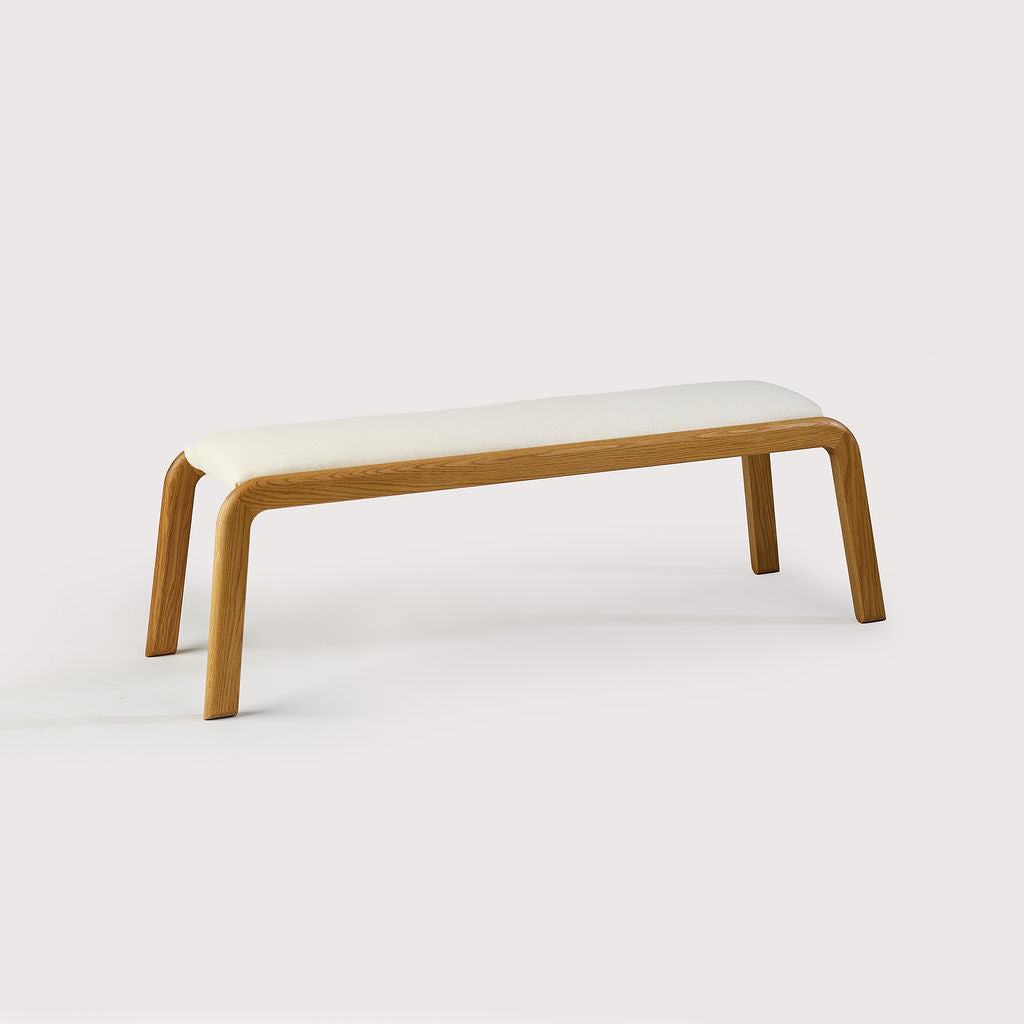 〆1/31 WHITE_WOOD_BENCH #1 Modern Long Bench – Ash Wood & Faux Leather Light Walnut - Buy